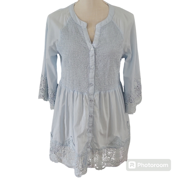 Alessa W Smocked Button Blouse - Picture 2 of 9